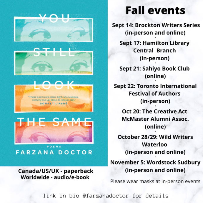 Fall Events and Audiobook! Farzana Doctor