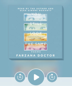 photo of the You Still Look The Same audiobook cover. It's multicoloured with four cutouts of eyes looking in different directions. Read by the author and Ulka Simone Mohanty